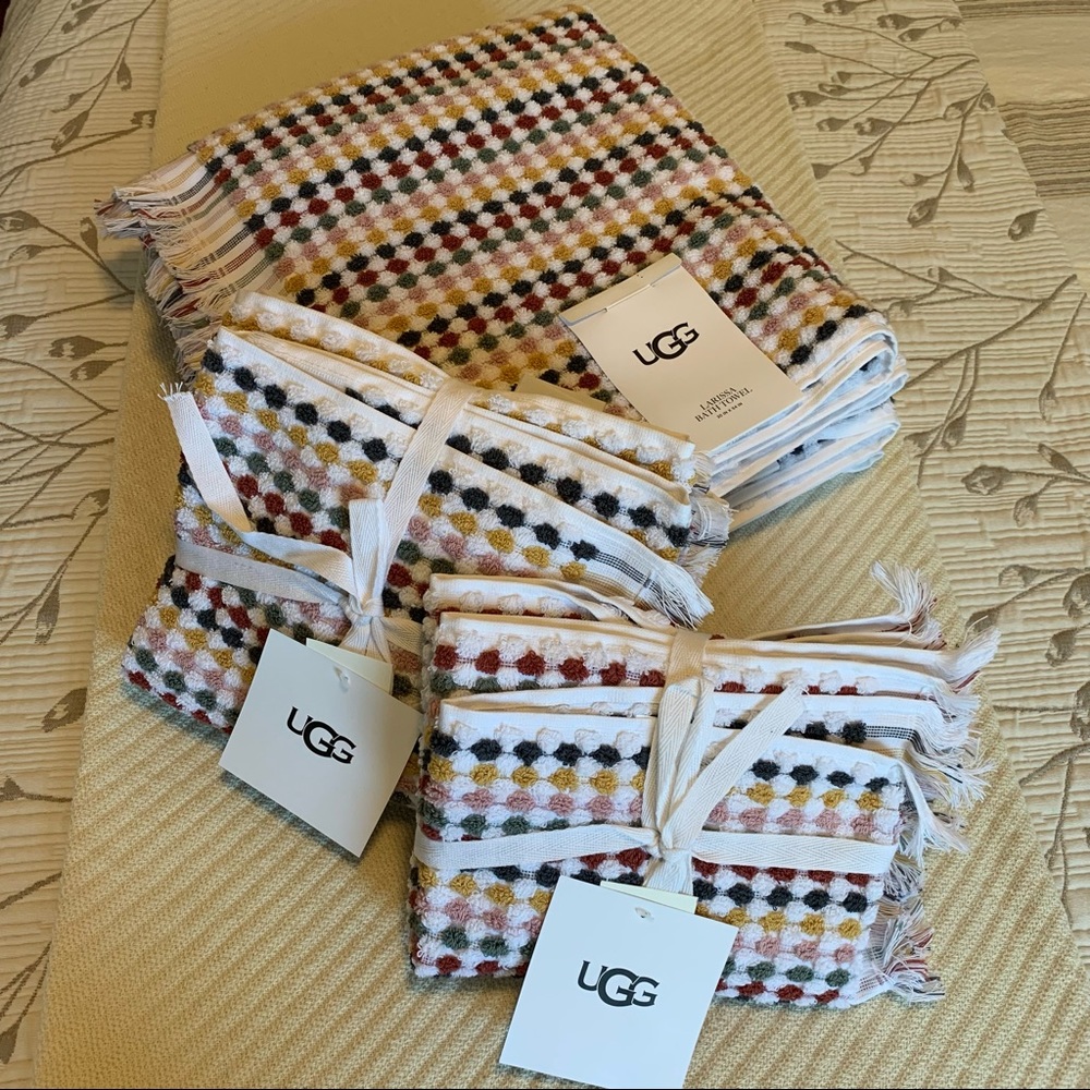 6-piece multi-color UGG Larissa Towel Set: 2 Bath, 2 Hand, and 2 Tip towels